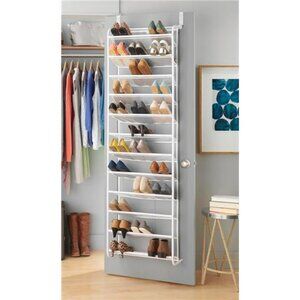 Over the Door Shoe Organizer Hanging Rack Holds 36 Pairs Metal Mesh White
